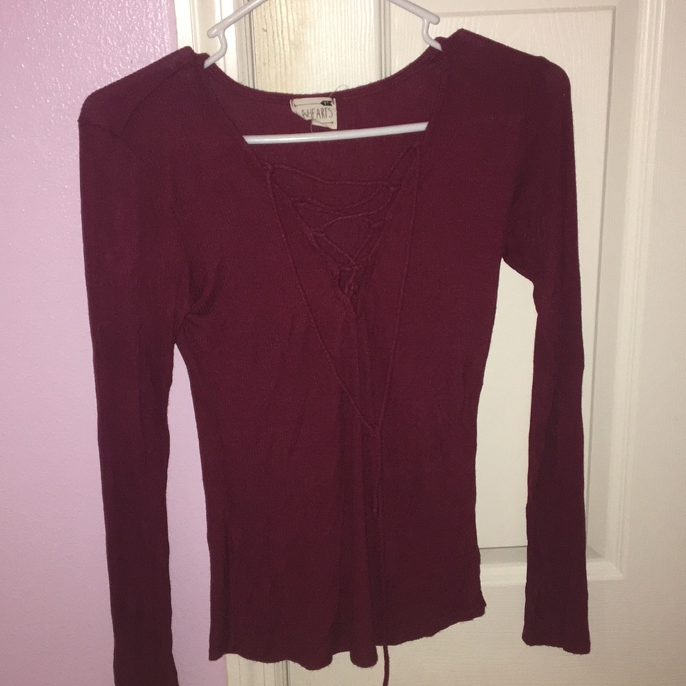 Lace up long sleeve sweater